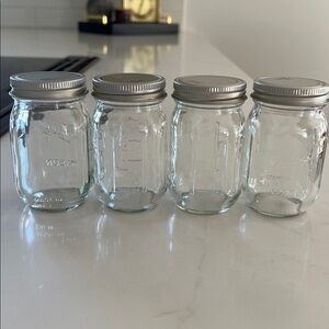 Set of 4 Clear Glass Mason Jars with Silver Lids